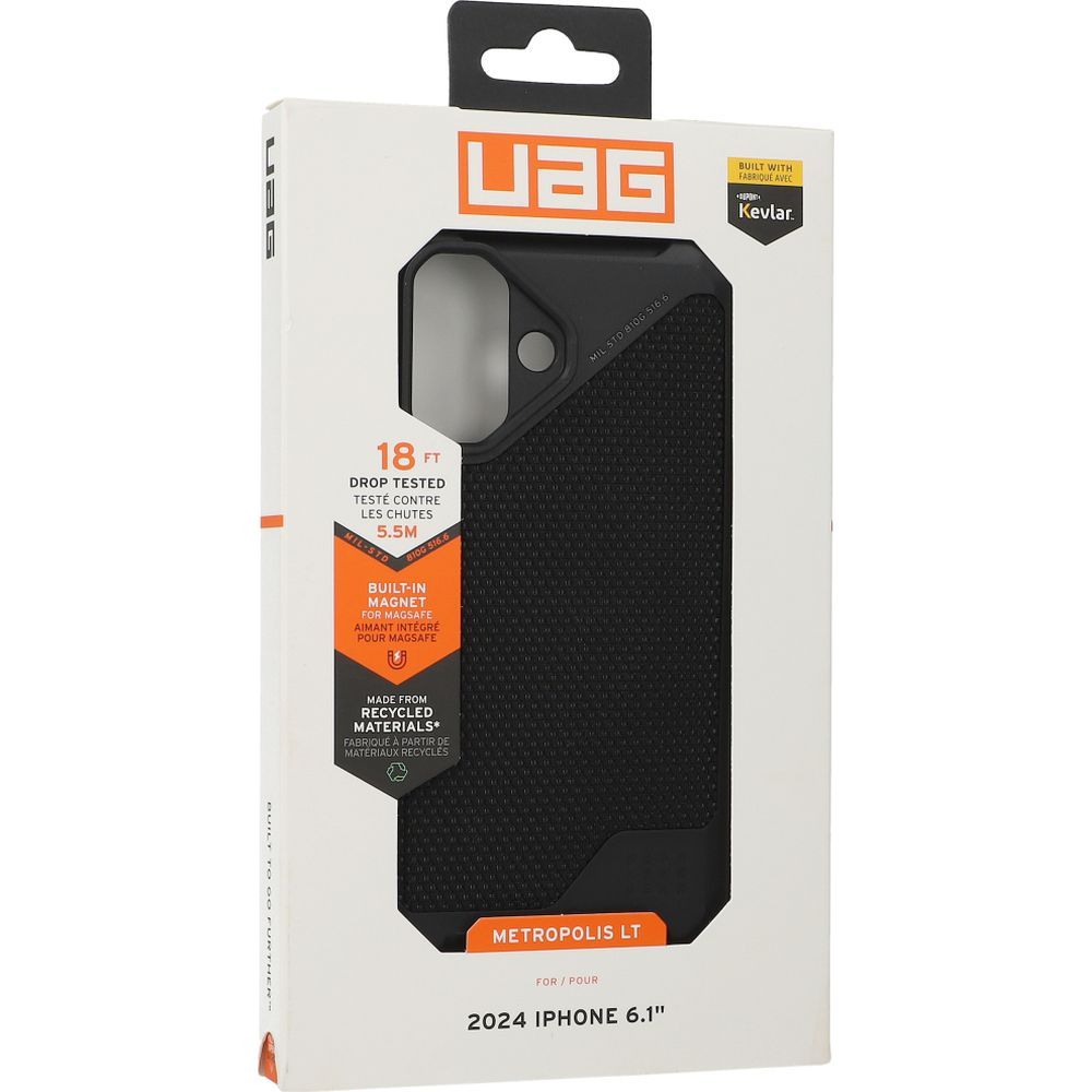 Etui pancerne Urban Armor Gear Metropolis LT Kevlar MagSafe do Apple iPhone 16, czarne z kevlarem